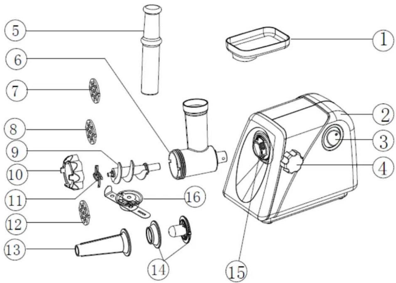 Exploded view diagram of a microwave oven with numbered parts for identification