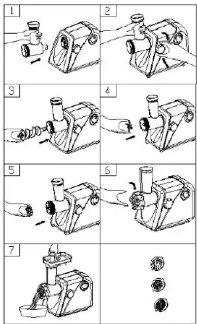 Illustration showing a manual washing machine with numbered steps and corresponding close-ups of the device.