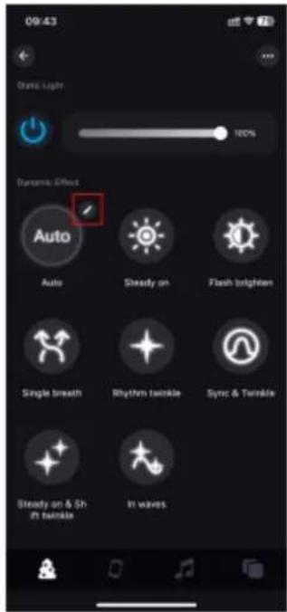 09:43 Static Light 100% Dynamic Effect Auto Steady on Flash brighten Single breath Rhythm twinkle Sync & Twinkle Steady on & Shift twinkle In waves
