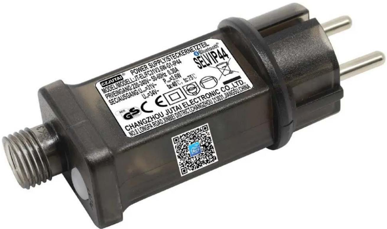 CZJUTAI® POWER SUPPLY/STECKERNETZTEIL MODEL:MODELL:JT-ELFC301V3 6N-G1/P44 PRIENGANG:220-240V~50-60Hz 0.30A SEC/AUSGANG:L=31V~ U=34V~ R=3.6W te:40°C, te:75°C SELVIP44® CHANGZHOU JUTAI ELECTRONIC CO. LTD. NO.8 LONGFA ROAD MINBE DISTRICT CHANGZHOU 21304 JIANGSU CHINA