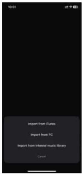 10:51 Import from iTunes Import from PC Import from Internal music library Cancel