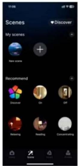 11:06 Scenes My scenes Discover New scene Recommend Discover On Off Relaving Reading Concentrating