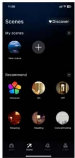 11:06 Scenes My scenes Discover New scene Recommend Discover On Off Reusing Reading Concentrating