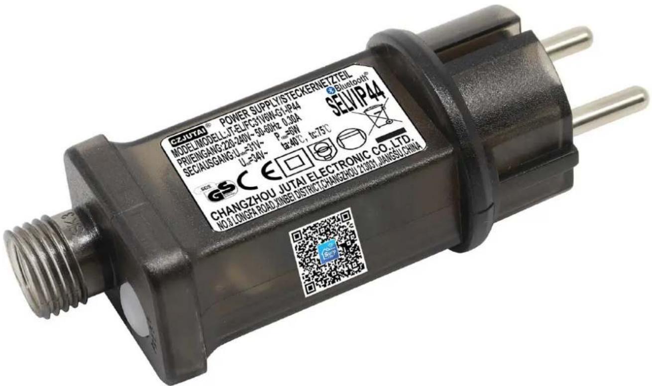 CZJUTAI® POWER SUPPLY/STECKERNETZTEIL MODELMODELL:JT-ELFC301V6N-G1:JP44 PRIENGANG:220-240V~50-60Hz 0.30A SEC/AUSGANG:1L=31V~ U=34V~ R=6W t=40°C, t=75°C SELVIP44® CHANGZHOU JUTAI ELECTRONIC CO.LTD. NO.8 LONGFA ROAD MINBE DISTRICT CHANGZHOU 21304 JIANGSU CHINA