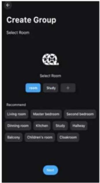 Create Group Select Room Select Room room Study + Recommend Living room Master bedroom Second bedroom Dining room Kitchen Study Hallway Balcony Children's room Cloakroom Next