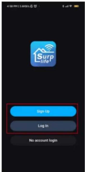 4:58 PM | 3.6KB/s Surp life Sign Up Log In No account login