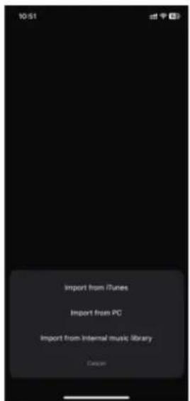 10:51 Import from iTunes Import from PC Import from Internal music library Custom