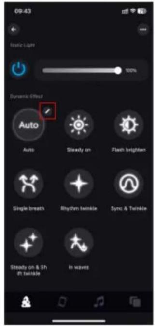 09:43 Static Light 100% Dynamic Effect Auto Steady on Flash brighten Single breath Rhythm twinkle Sync & Twinkle Steady on & Sh dt twinkle In waves