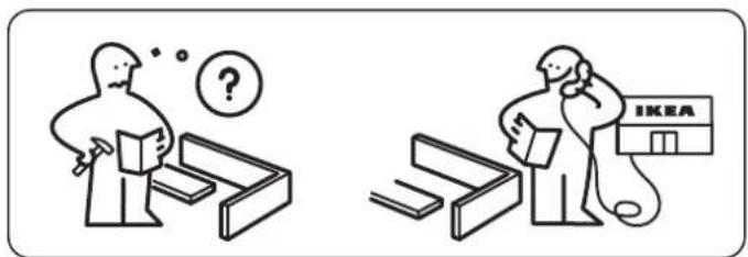 Illustration showing two scenes: one with a person thinking and another with a person examining a IKEA store, both depicting confusion or confusion.