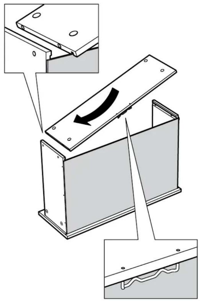 Technical diagram illustrating a mechanical assembly with labeled components and directional arrows indicating motion or force.