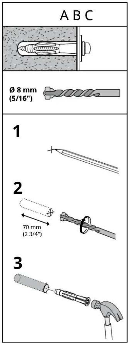 A B C Ø 8 mm (5/16") 1 2 70 mm (2 3/4") 3