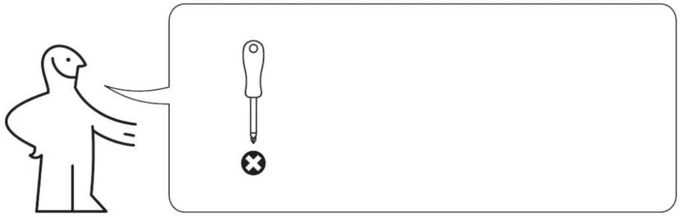 Diagram showing a person pointing at a screwdriver with an exclamation mark, likely illustrating a medical or safety warning.