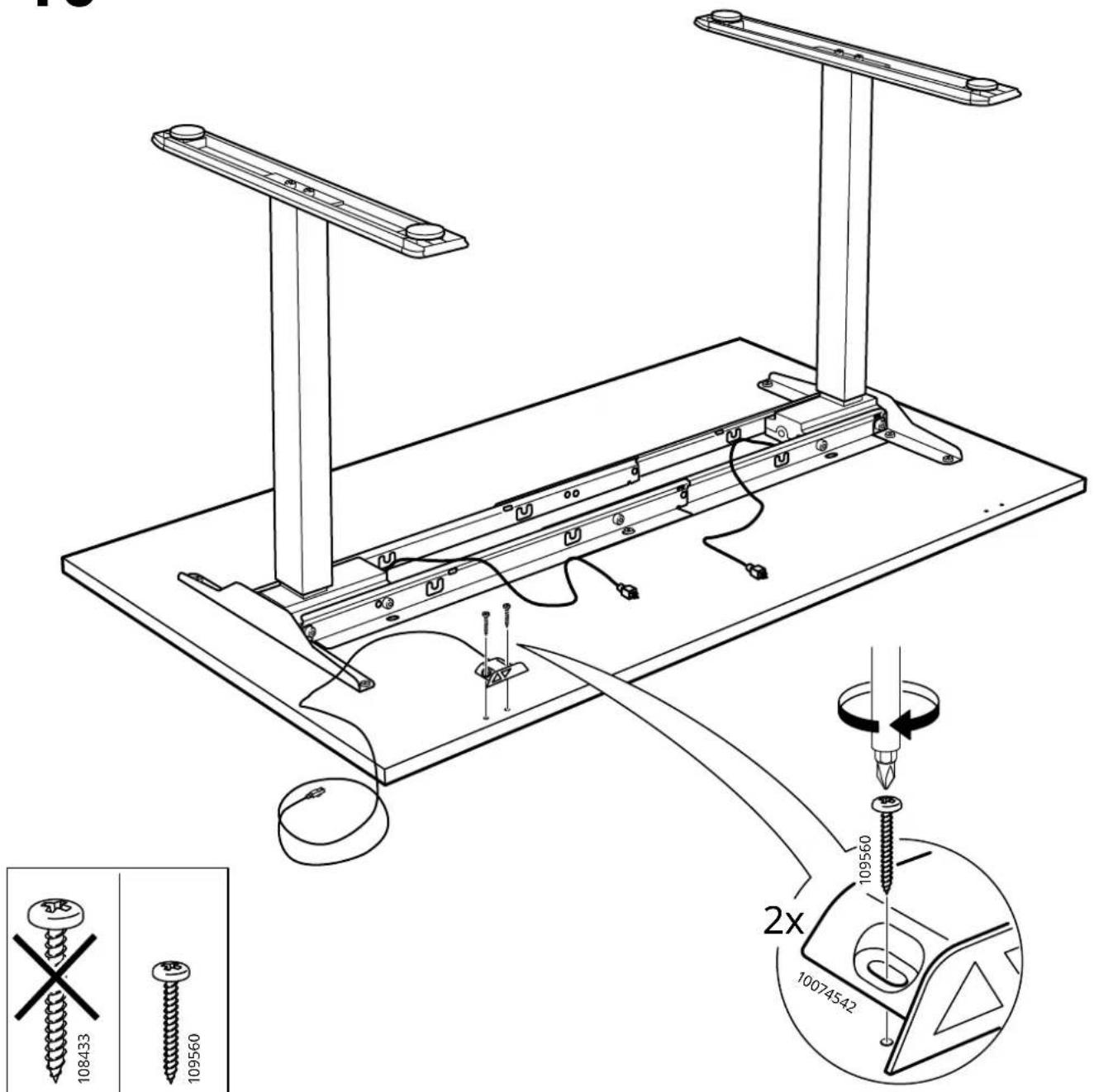 Technical diagram of a mechanical assembly with screw fasteners and a 2x magnified view showing pin connections and part numbers.