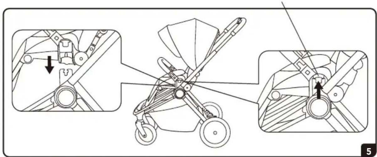 Technical diagram showing mechanical assembly steps with labeled components and directional arrows indicating motion or movement.