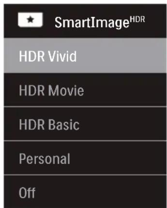 SmartImage\( ^{HDR} \) HDR Vivid HDR Movie HDR Basic Personal Off