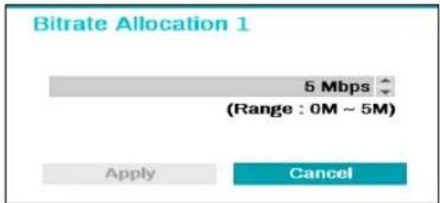 Bitrate Allocation 1 5 Mbps (Range : 0M ~ 5M) Apply Cancel