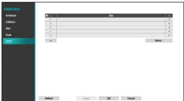 Notification Schedule Callback Mail Push HTTP Size Name: Name: Name: Name: Name: Name: Setup... Default Apply OK Cancel