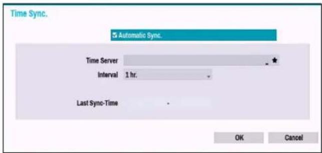 Time Sync. Automatic Sync. Time Server Interval 1 hr. Last Sync-Time OK Cancel