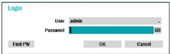 Login User admin Password Find PW OK Cancel
