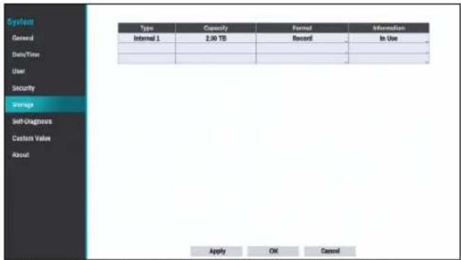 System General Data/Time User Security Orange Self-Diagnosis Custom Value About Type Capacity Format Information Internal 1 2.00 TB Record In Use Apply OK Cancel