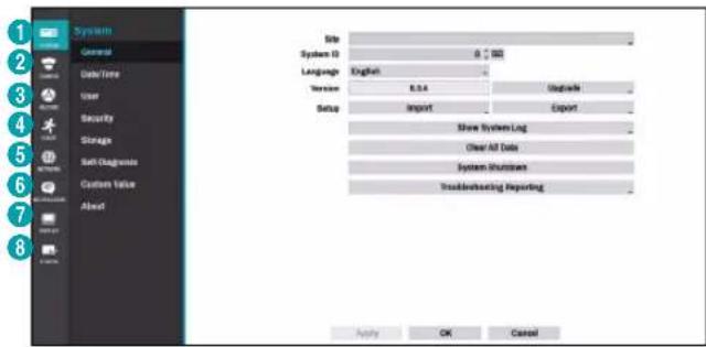 System General Date/Time User Security Storage Soft Diagnostics Custom Value About Site System ID 0 982 Language English Version 8.5.4 Update Setup Import Export Show System Log Clear All Data System Summary Troubleshooting Reporting Apply OK Cancel