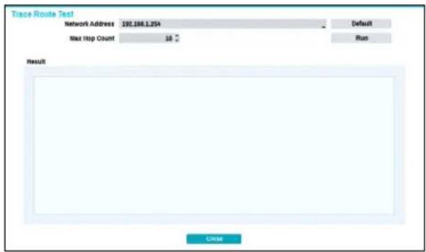Trace Route Test Network Address 192.186.1.254 Max Hop Count 30 Result Finish