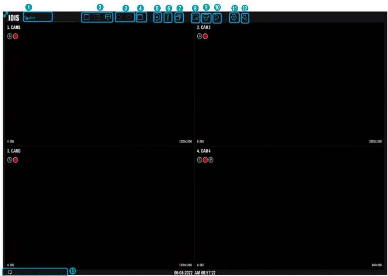 1 2 3 4 5 6 7 8 9 10 11 12 IDIS 1. CAM1 H:265 2. CAM2 H:265 3. CAM3 H:265 4. CAM4 H:265 06-08-2022 AM 08:57:22 04h360