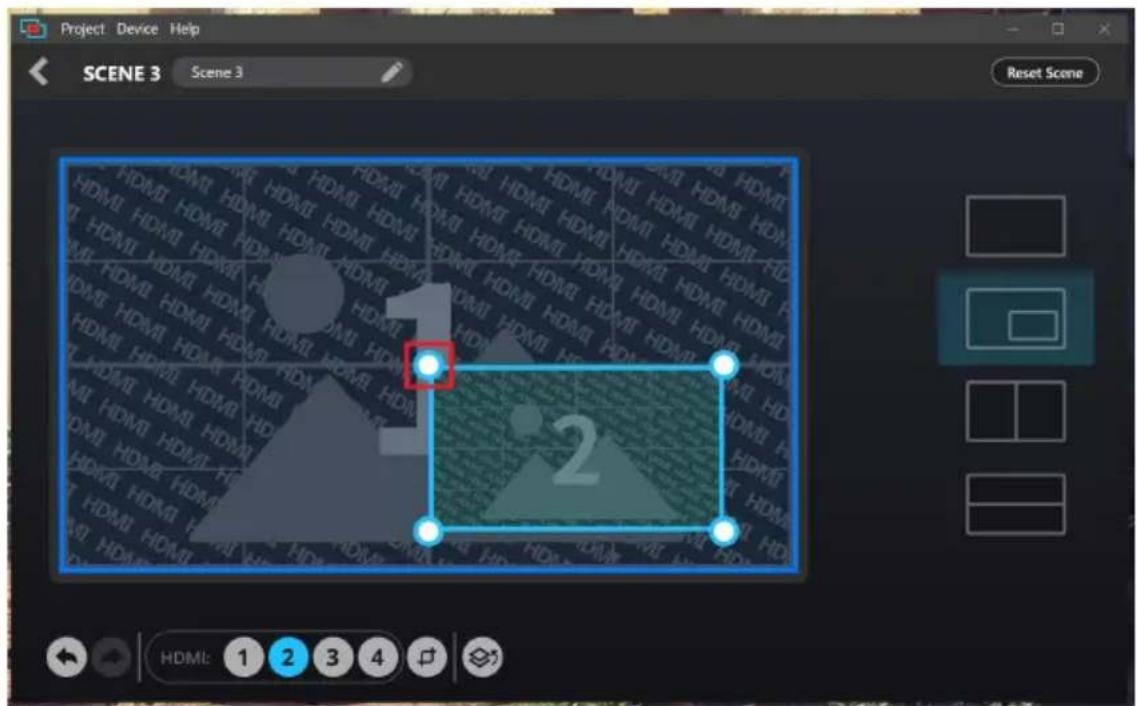 Project Device Help SCENE 3 Scene 3 Reset Scene 1 2 HDMI: 1 2 3 4