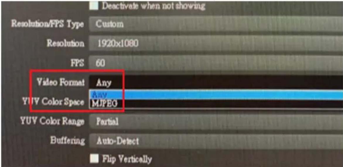 Deactivate when not showing Resolution/ FPS Type Custom Resolution 1920x1080 FPS 60 Video Format Any YUV Color Space Any MJPEG YUV Color Range Partial Buffering Auto-Detect Flip Vertically
