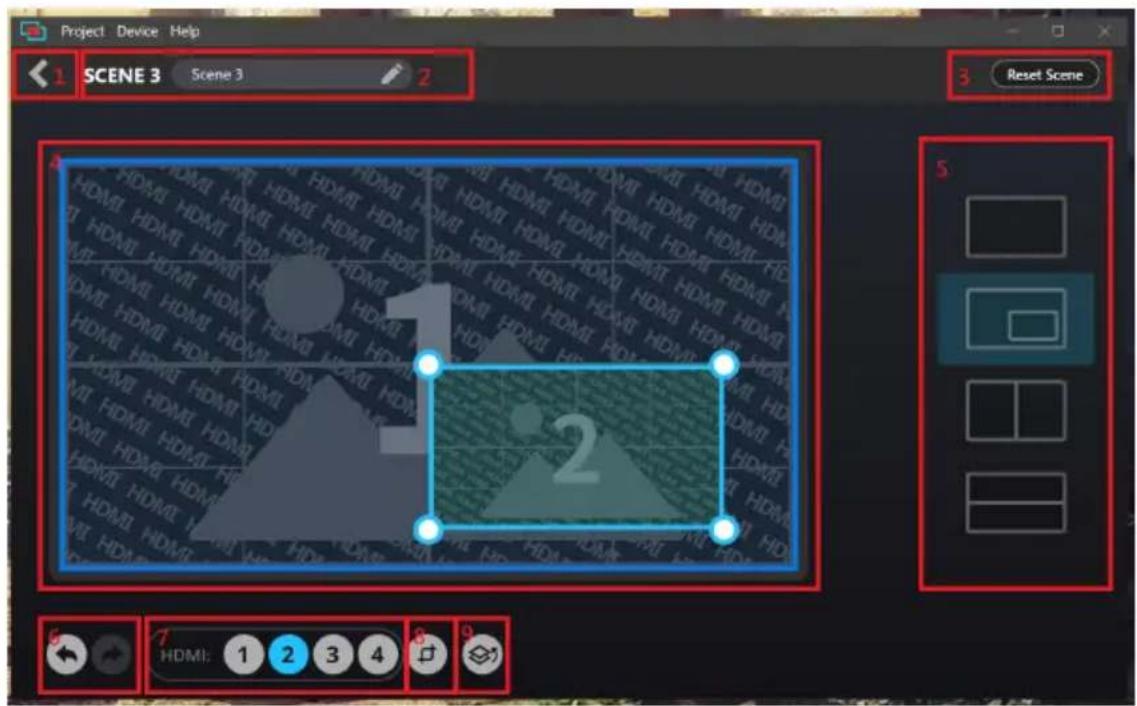 Project Device Help 1 SCENE 3 Scene 3 2 3 Reset Scene 4 5 6 7 HDMI: 1 2 3 4 5