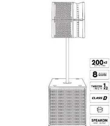 200 x2 8 inches TWEETER 1 x2 CLASS D SPEAKON WATER GENDER