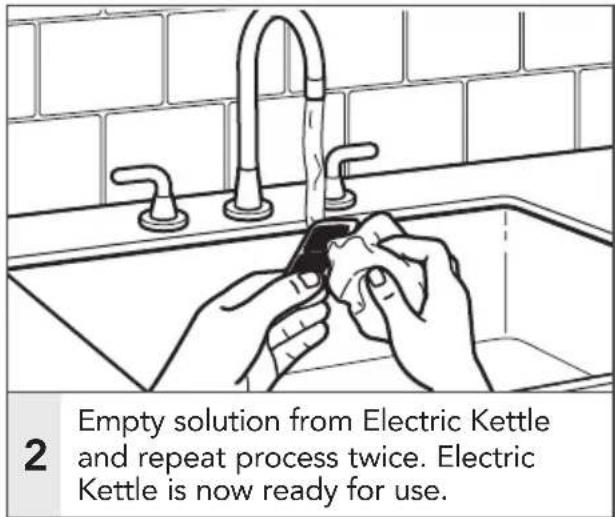 2 Empty solution from Electric Kettle and repeat process twice. Electric Kettle is now ready for use.