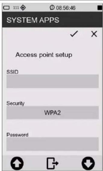 SYSTEM APPS Access point setup SSID Security WPA2 Password