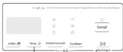 3. Sek. Drücken für Individuell / Signal/Kindereruchung/Nachlegen U/Min ▲ Temp. ▼ Endzeitvorwahl Funktion ▶II △Nachlegen