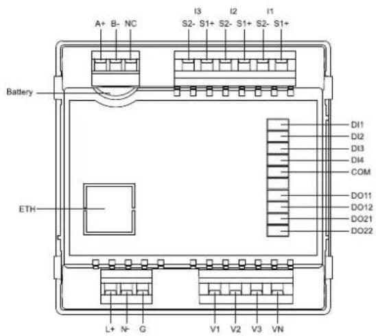 A+ B- NC I3 I2 I1 S2- S1+ S2- S1+ S2- S1+ Battery ETH DI1 DI2 DI3 DI4 COM DO11 DO12 DO21 DO22 L+ N- G V1 V2 V3 VN