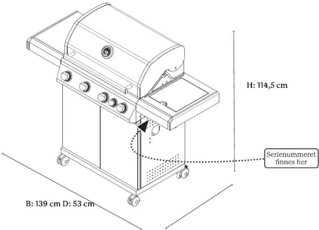 H: 114,5 cm B: 139 cm D: 53 cm Serienummeret finnes her