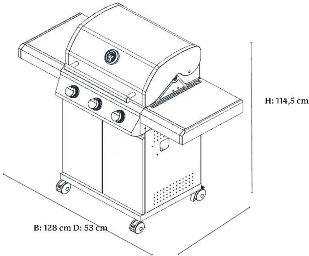 H: 114,5 cm B: 128 cm D: 53 cm