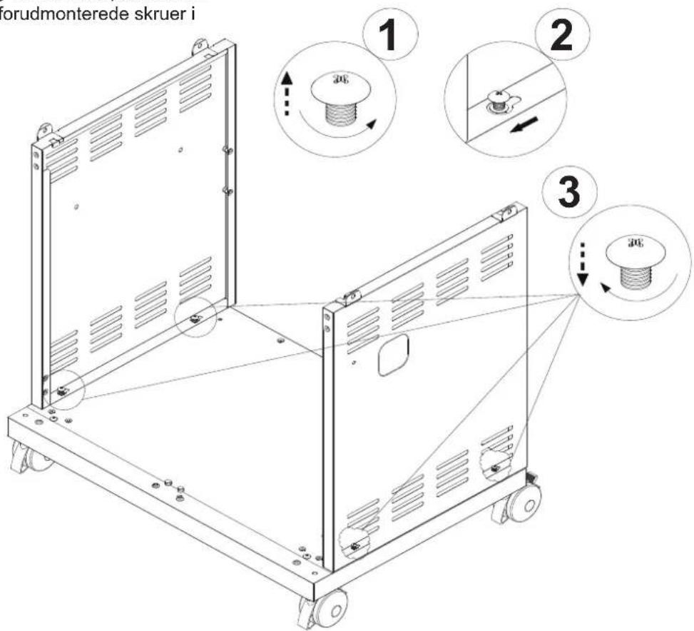 forudmonterede skruer i ① ② ③