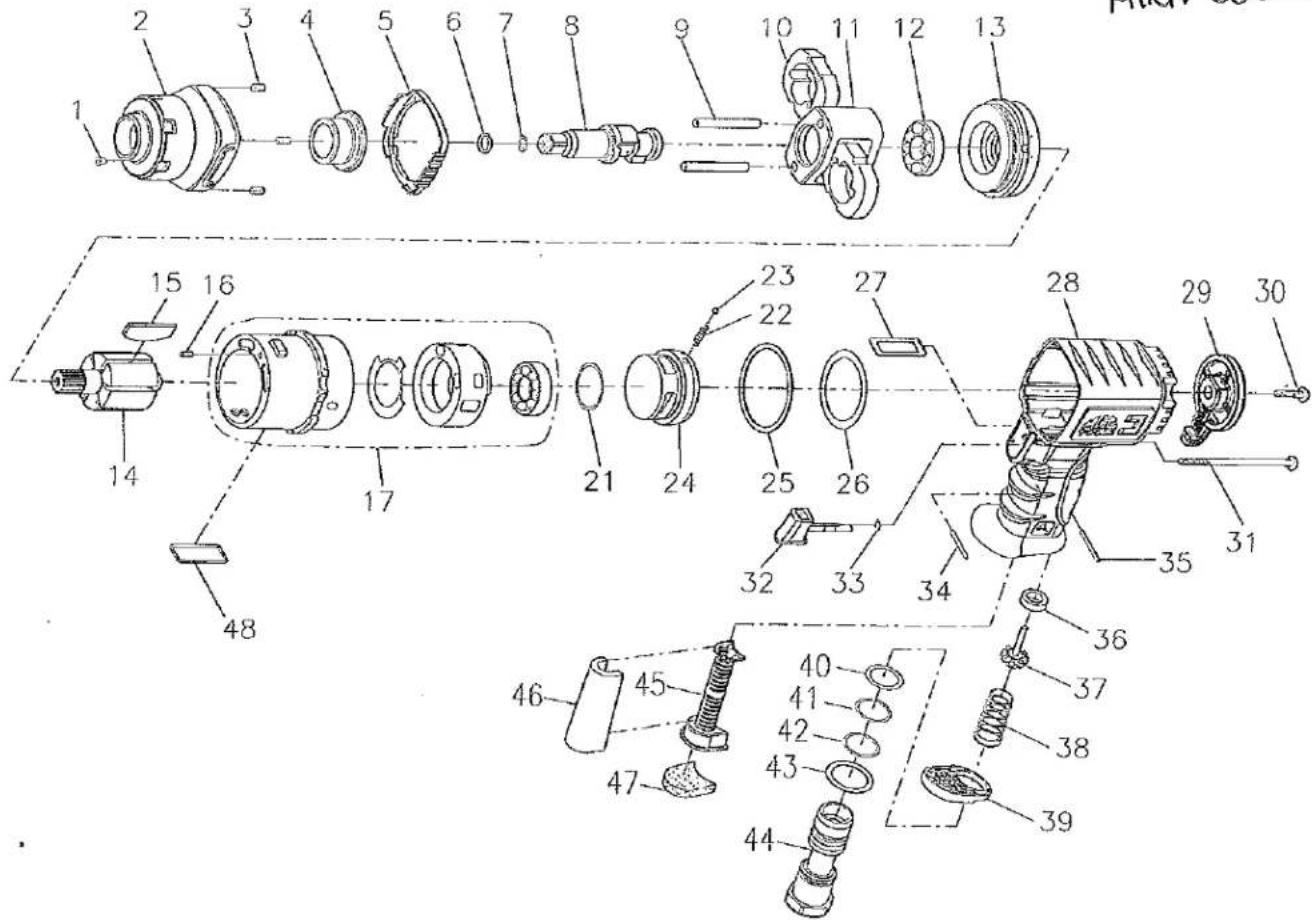 Exploded view diagram of a mechanical assembly with numbered parts for identification