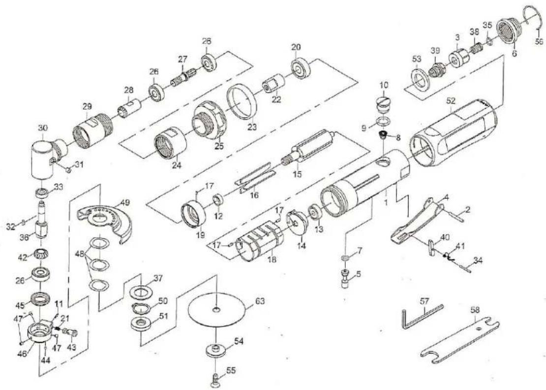 Exploded view diagram of a mechanical assembly with numbered parts for identification