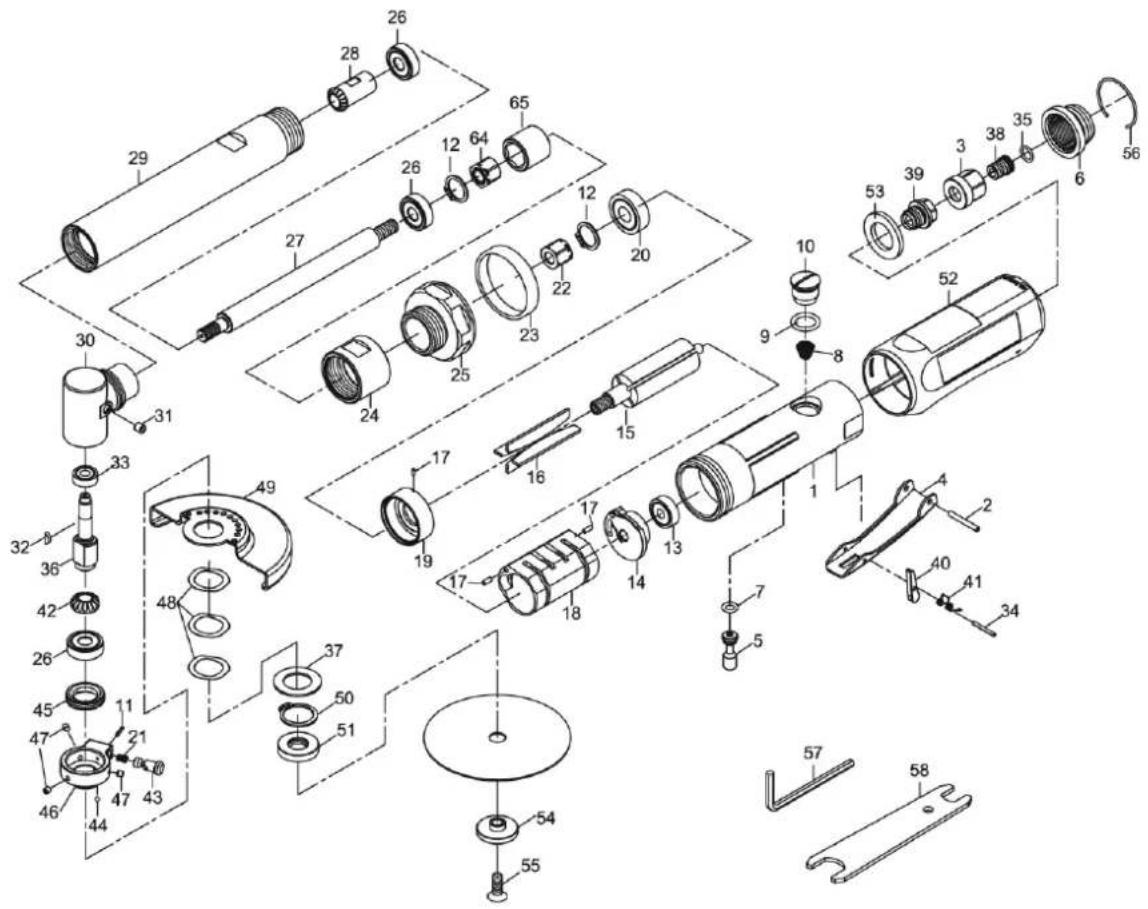 Exploded view diagram of a mechanical assembly with numbered parts for identification
