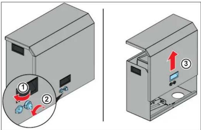 Diagram illustrating a device interior with labeled parts and directional arrows indicating movement or change.