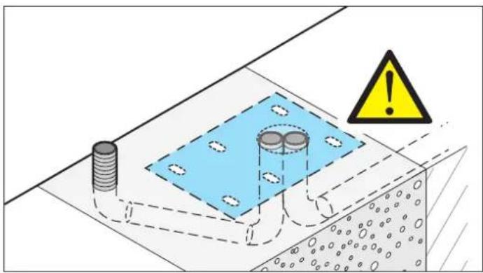 Diagram illustrating a geological or mining process with labeled components and warning symbol