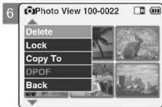 Photo View 100-0022 Delete Lock Copy To DPOF Back