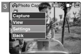 3 Photo Captions Capture View Settings Back