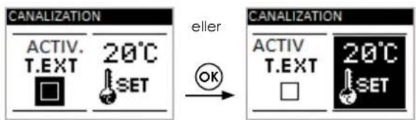CANALIZATION ACTIV. T.EXT 20°C SET eller OK CANALIZATION ACTIV. T.EXT 20°C SET