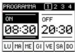 PROGRAMMA 1 2 3 4 ON OFF 08:30 20:30 LU MA ME GI VE SA DO