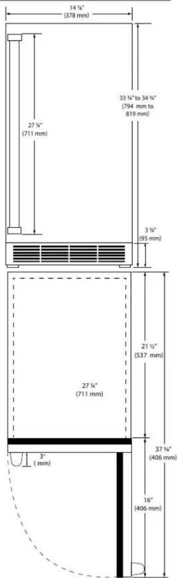 14 ¾" (378 mm) 27 ¾" (711 mm) 33 ¾" to 34 ¾" (794 mm to 819 mm) 3 ¾" (95 mm) 27 ¾" (711 mm) 21 ½" (537 mm) 37 ¾" (406 mm) 16" (406 mm) 3° (mm)