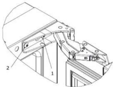 Technical diagram of a mechanical assembly with labeled parts 1 and 2