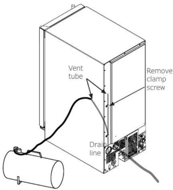 B Vent tube Remove clamp screw Drain line